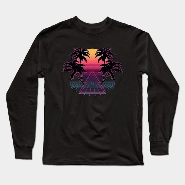 SYNTHWAVE SUN & PALMS #2 Long Sleeve T-Shirt by RickTurner